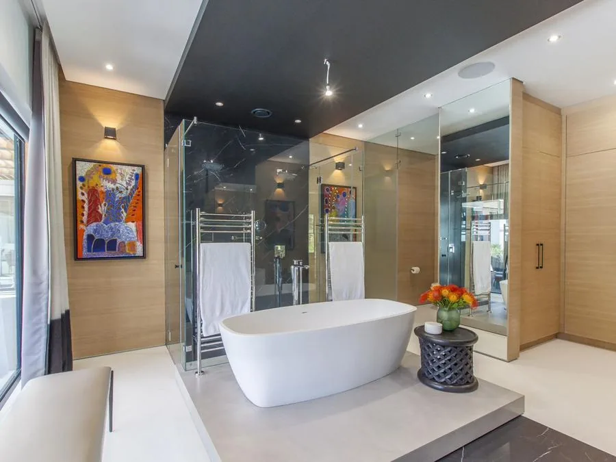 Bathroom with a freestanding bath and glass shower, Sea Point and Bantry Bay